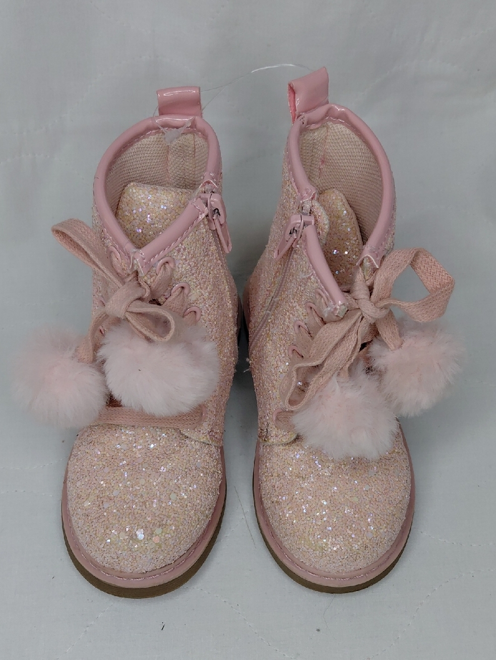 Nicole Miller Girls Pink Glitter Pom Pom Ankle Boots Sz7